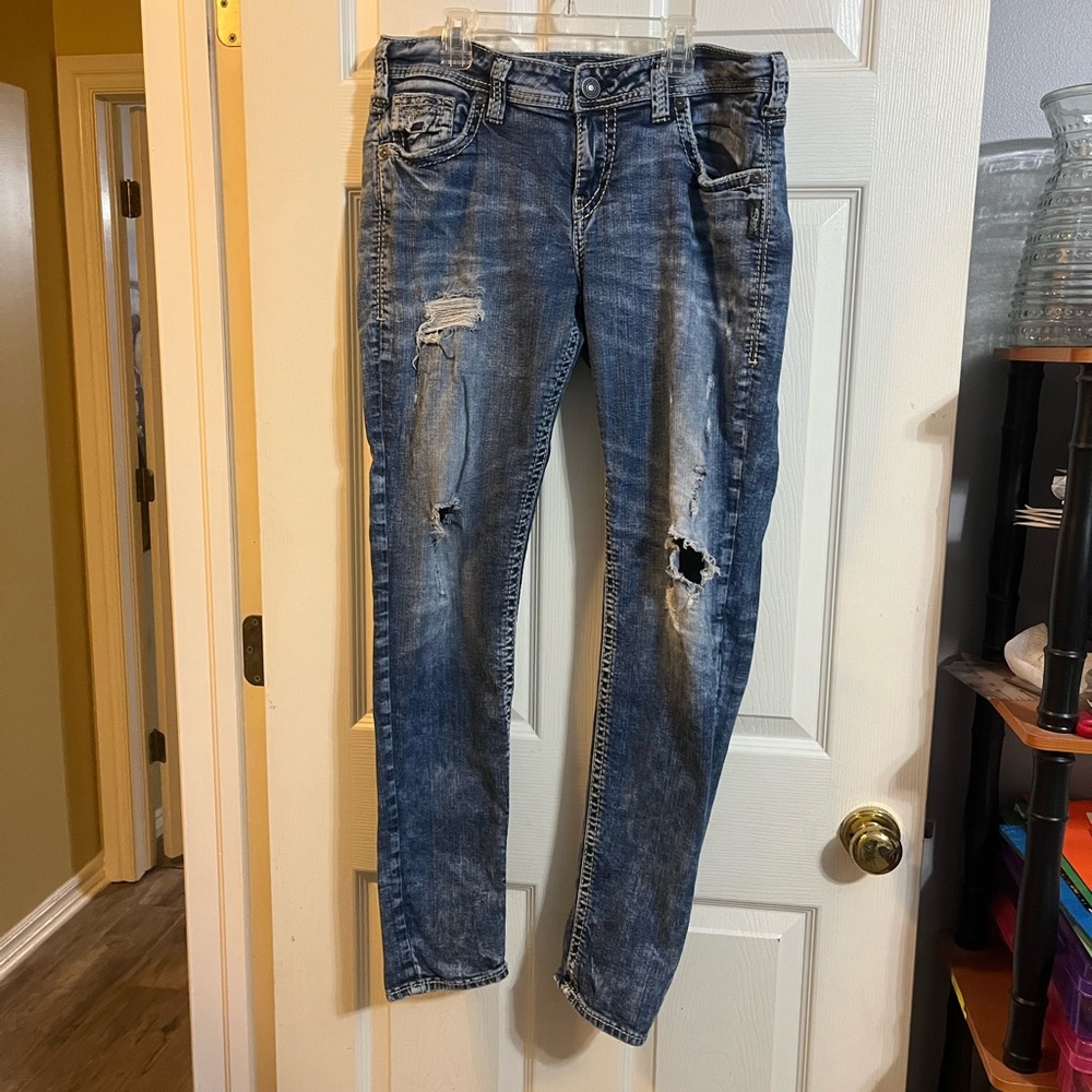 Silver Jeans Distressed Denim Skinny Jeans Womens used